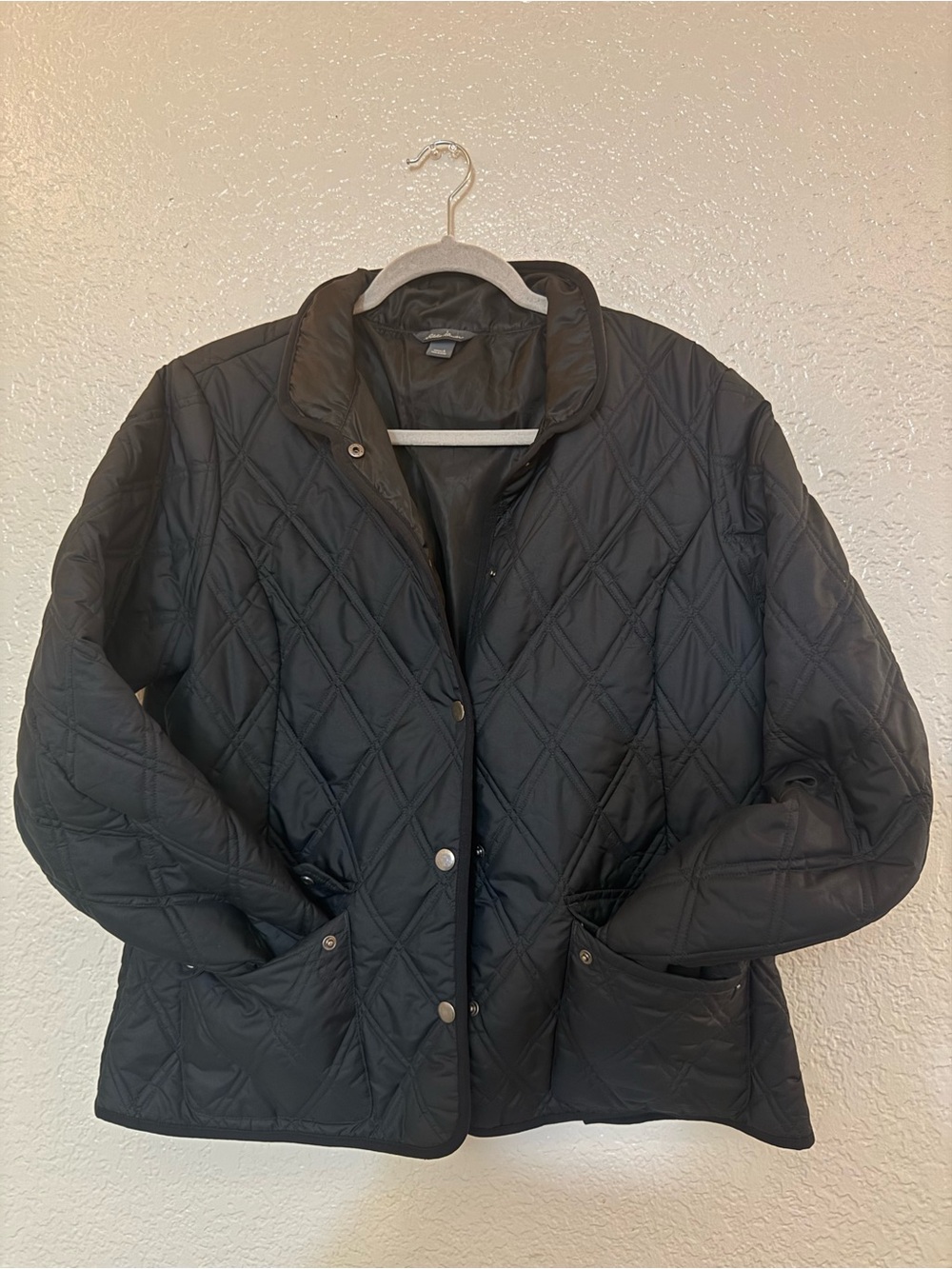 Eddie Bauer Black Quilted Diamond-Pattern Puffer Jacket